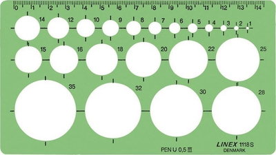 Shabllon rrethash Linex Circle Template 1118S, plastik transparent, jeshil