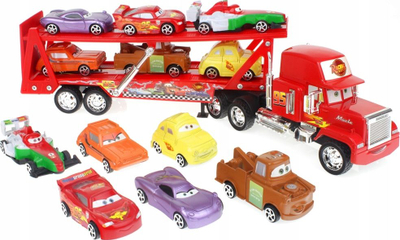 Set lodrash kamion Maniek Cars, 6 makina, friksion, 50cm, i kuq
