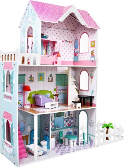 Shtëpi kukullash Wooden Dollhouse Pink, prej druri, 3 kate, rozë