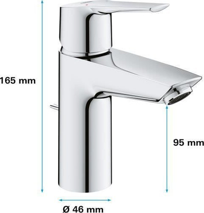 Rubinet lavamani GROHE QuickFix Start, me sifon pop up, H 16.5 cm, krom