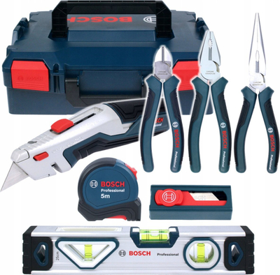 Сет рачни алати Bosch Professional, 16 парчиња, со клешти, во кутија L-BOXX