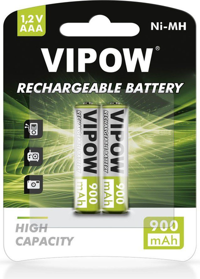 Bateri rikarikuese VIPOW AAA, 1.2V, 900mAh, jeshile