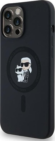 Maskë telefoni Karl Lagerfeld për iPhone 13 Series, silikoni, me figurë dekorative, e zezë