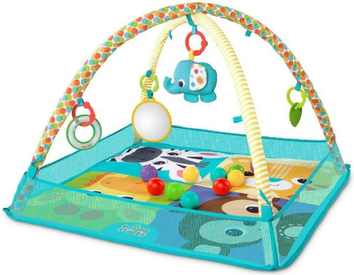 Tapet loje për bebe Bright Starts More-in-One Ball Pit Fun Activity Gym, me harqe dhe lodra që varen, me topa shumëngjyrësh, shumëngjyrësh