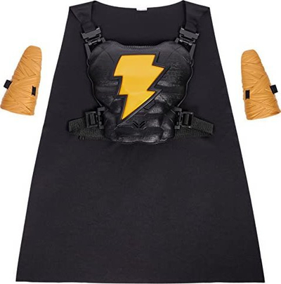 Kostum për kalamaj DC Comics Black Adam Hero Set, parzmore me drita, gauntlets dhe pelerinë, i zi