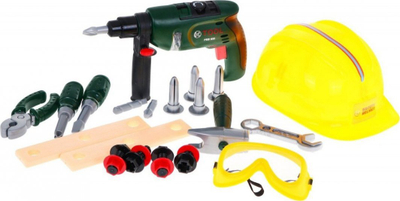 Set veglash lodër Craftsman Toolbox, me stërvitje elektrike, helmetë dhe syze, i verdhë