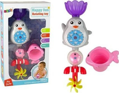 Lodër për banjo Leantoys Bath Penguin, pingvin, me lule vjollcë, ngjyra-ngjyra