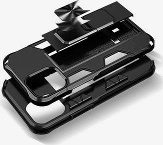 Mbrojtëse universale telefoni Rugged Armor, me këmbë mbajtëse, antirrëshqitëse, e zezë