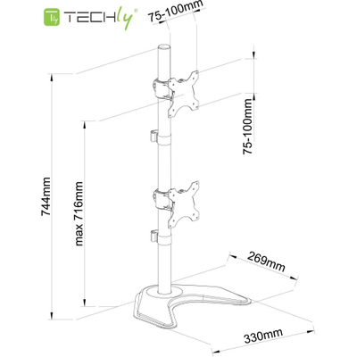 Mbajtëse tavoline për dy monitorë Techly, 13-27", 20kg, e zezë