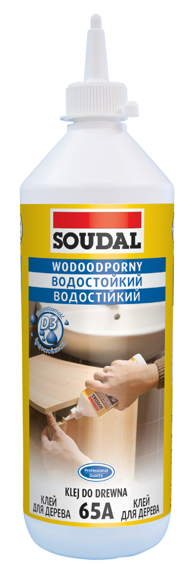 Ngjitës druri Soudal Wood Glue 65A D3, i papërshkueshëm nga uji, 750ml, i bardhë