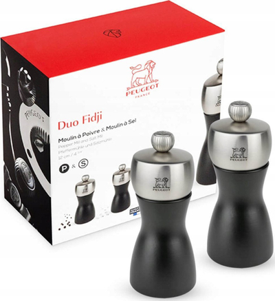 Set mulli kripë edhe piper Peugeot Fidji, mekanizëm me rregullim, stil elegant, i zi