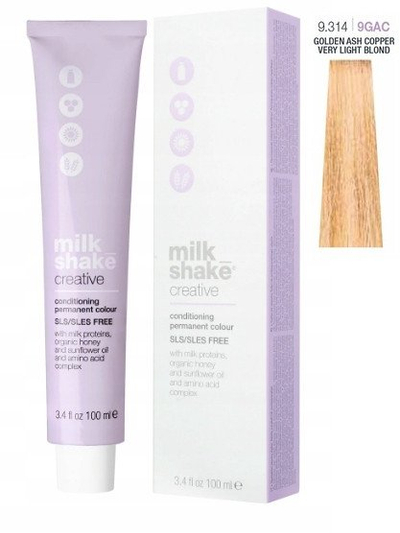 Ngjyrë e përhershme flokësh Milk Shake Creative 9.314 9GAC, 100ml, blond i artë bakër