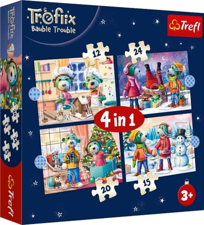 Puzzle 4n1 Trefl It Is Snowing With Treflik, 24 copa, dimërore, shumëngjyrëshe