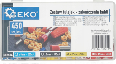 Set ferrulash kabllosh Geko, 450 copë, në kuti plastike, shumëngjyrëshe