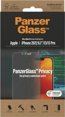 Xham mbrojtës PanzerGlass Ultra-Wide Fit P2771, iPhone 14 13 Pro 13 6.1", privatësi, antibakterial