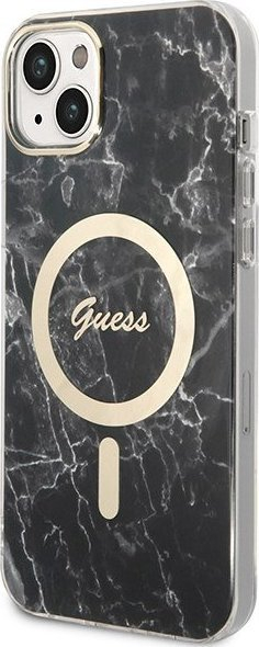 Set aksesorësh Guess GUBPP14SHMEACSK, mbrojtëse iPhone 14 Hardcase MagSafe, karikues wireless MagSafe, e zezë