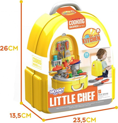 Set kuzhine lodër Woopie Little Chef Backpack, 26 pjesë, çantë shpine, i verdhë