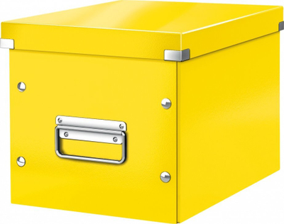 Kuti ruajtëse Leitz WOW Click & Store Cube Medium, karton i fortë, e verdhë