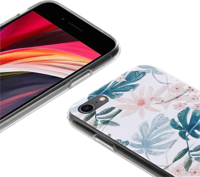 Këllëf mbrojtës Crong Flower për iPhone SE 2020 8 7, model 01, transparent me lule