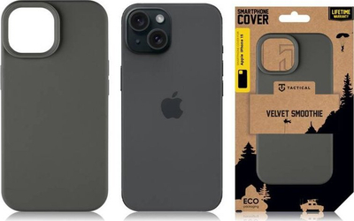 Mbrojtëse telefoni Tactical Velvet Smoothie për iPhone 15, silikoni, shkon me karikim wireless, gri