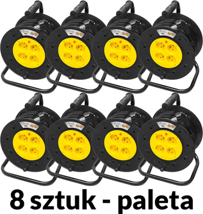 Zgjatues energjie PR-61, 4 presa me tokëzim, bobinë 50 m PVC 3x2.5mm, i zi verdhë