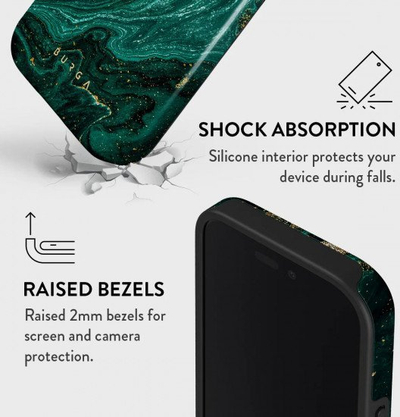 Maskë mbrojtëse Burga Emerald Pool Tough MagSafe për iPhone 16 Plus, silikon dhe plastikë, e zezë dhe bezhë
