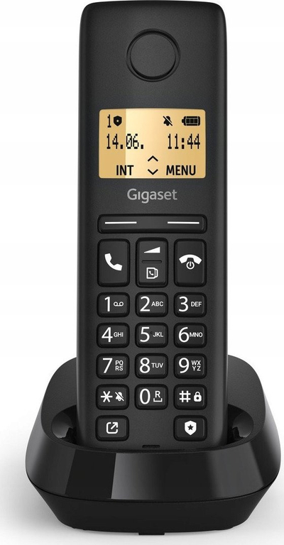 Фиксен безжичен телефон Gigaset PURE 100, алфанумерички екран, база за полнење, црн