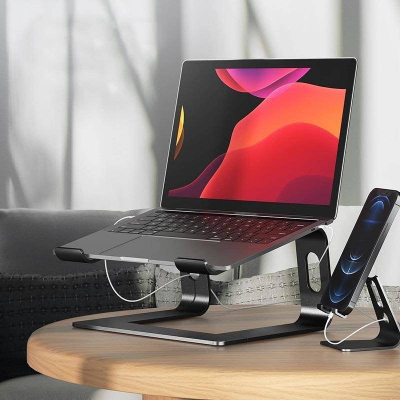 Qëndrim laptopi Crong prej alumini, ergonomik, i zi