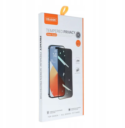 Mbrojtës ekrani Veason 6D Pro Privacy për iPhone 13 Pro 14, xham i temperum, i zi