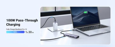 Hub USB C Ugreen 15596, 5 në 1, HDMI 4K, 100W PD, gri