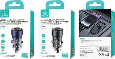 Karikues makine Usams C39 US CC208, USB dhe USB C, 60W Fast Charge, i zi