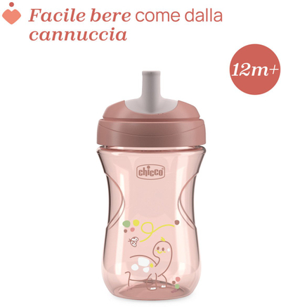 Gotë trajnimi Chicco Advanced Cup 12m+, me pipëz, 266 ml, rozë