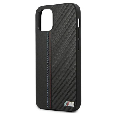 Mbulesë telefoni BMW M Collection Carbon Stripe për iPhone 12 mini, lëkurë PU, e zezë