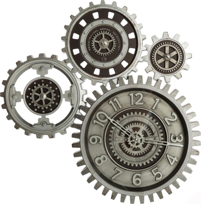 Orë muri atmosferike Gears, 58x57 cm, stil industrial, gri me të zezë
