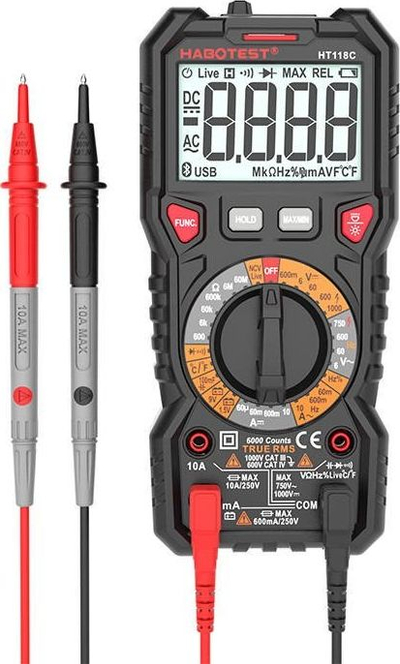 Multimetër dixhital Habotest HT118C, True RMS, me elektrik dore, i zi