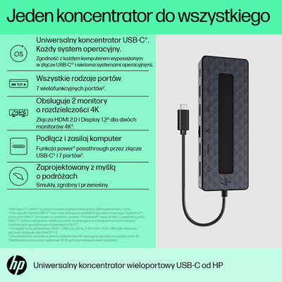 USB Hub USB-C HP Universal Multiport, 7 porte, 4K dyshe, i zi