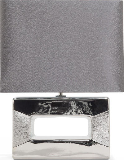 Lampë tavoline ONYX Porcelain, bazë porcelani, abazhur drejtkëndor gri