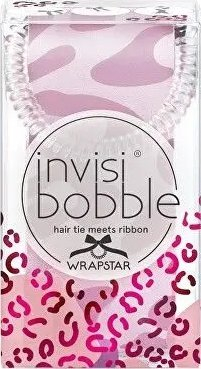 Lidhëse flokësh Invisibobble Wrapstar, spirale me fjongo, leopard roz rozë