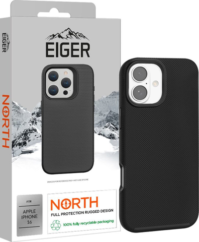 Mbulesë telefoni Eiger North për iPhone 16, e fortë, e zezë
