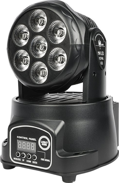 Reflektor LED që lëviz Light4Me COMPACT PMH 7x8W, RGBW, DMX512, i zi