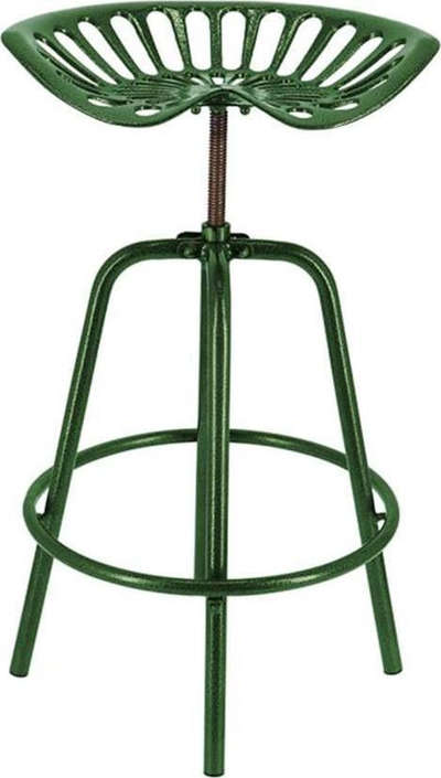 Бар столица Esschert Design Tractor Chair, метална, со потпирач за нозе, зелена