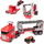 Set lodër Monster Jam Official 2-in-1 Launch N Go Hauler, kamion transporti me rampë hedhje, për makina 1:64, i kuq