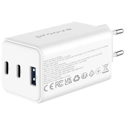 Karikues muri Proove Pocket, 65W, me 2×Type-C dhe USB, i bardhë