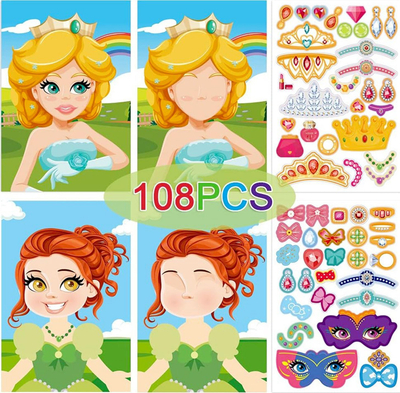 Set krijues me princesha Askato Princesses With Stickers, 6 kartela, 108 ngjitëse, shumëngjyrësh