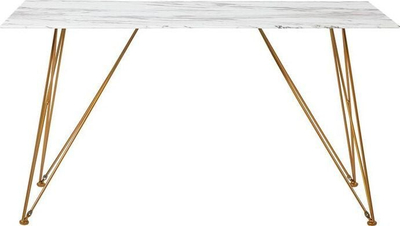 Tavolinë ngrënieje Beliani KENTON, 140x80 cm, xham i temperuar efekt mermeri, e bardhë