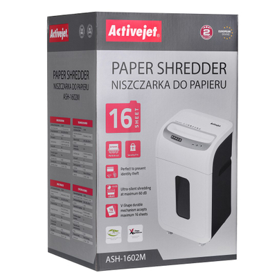Makinë shkatërruese dokumentesh Activejet ASH-1602M, P-5, 28L, bardh e zezë