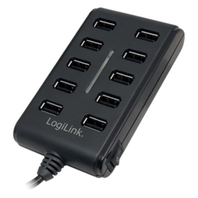 Qendër USB Logilink UA0125, 10 porta USB 2.0, 3.5A, e zezë