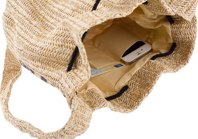 Çantë shpatullash për femra Cavaldi Shopper Small, stil kashte, rrip i rregullueshëm, bezhë me të zezë