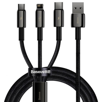 Kabllo karikuese BASEUS Superior 3në1, USB-A - USB-C / micro USB / Lightning, 1.5m, e zezë