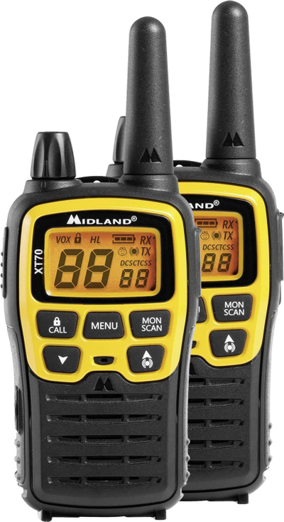 Walkie talkie Midland XT70 Adventure, set me 2 copë, 93 kanale, i verdhë e zi